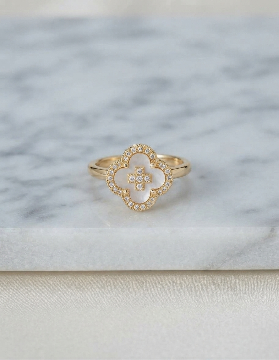 Korean Gold Clover Crystal Adjustable Ring - Image 2