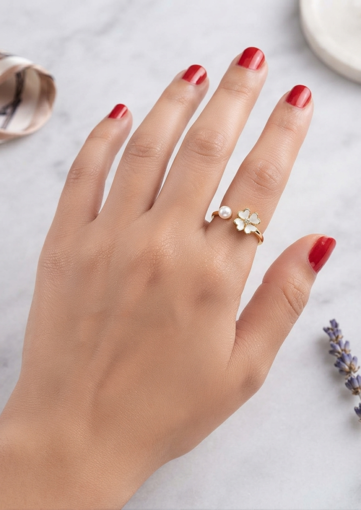 Korean Flower Pearl Ring