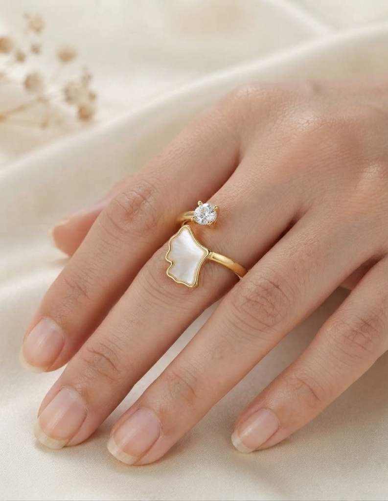 Korean Ginkgo Leaf Crystal Adjustable Ring