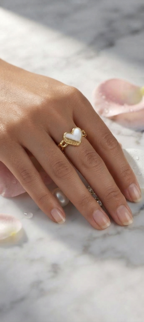 Korean Sweet Pearl Heart Chain Band Adjustable Ring