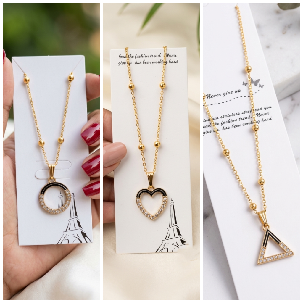 Korean Gold Plated Pendant Necklace Combo Pack of 3