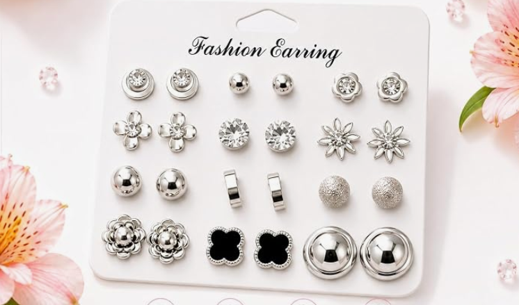 Pack of 12 Silver & Clover Stud Earrings Combo