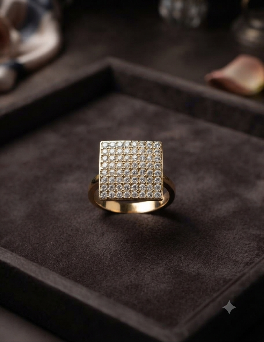 Gold Square Crystal Ring - Image 2