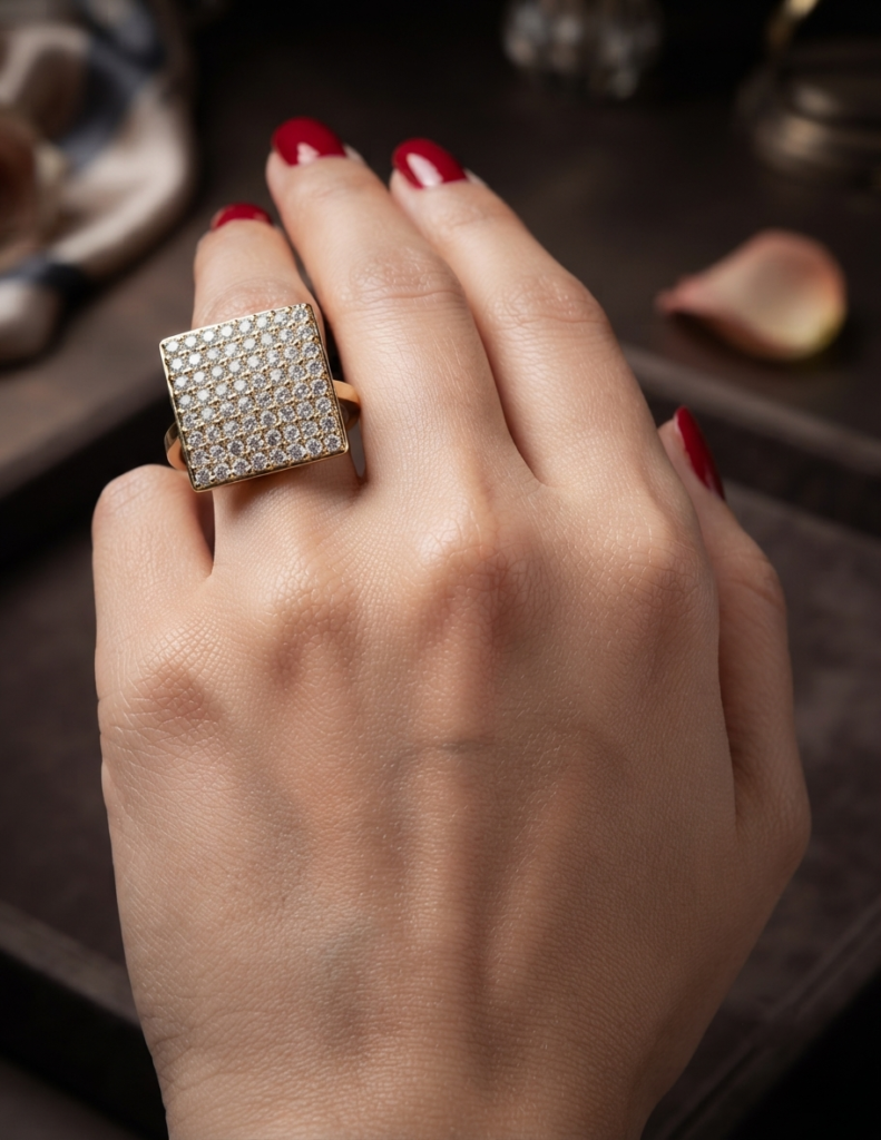 Gold Square Crystal Ring