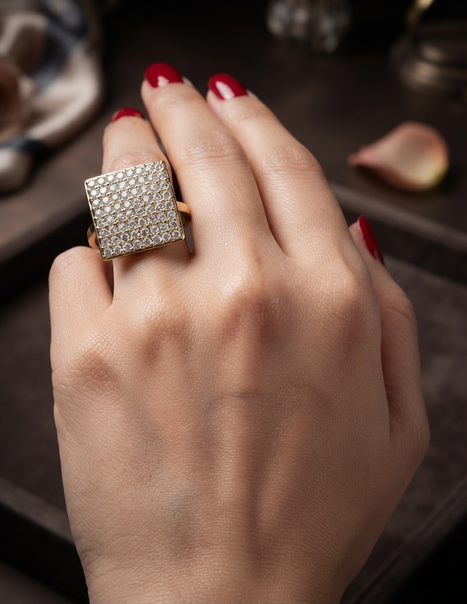 Gold Square Crystal Ring