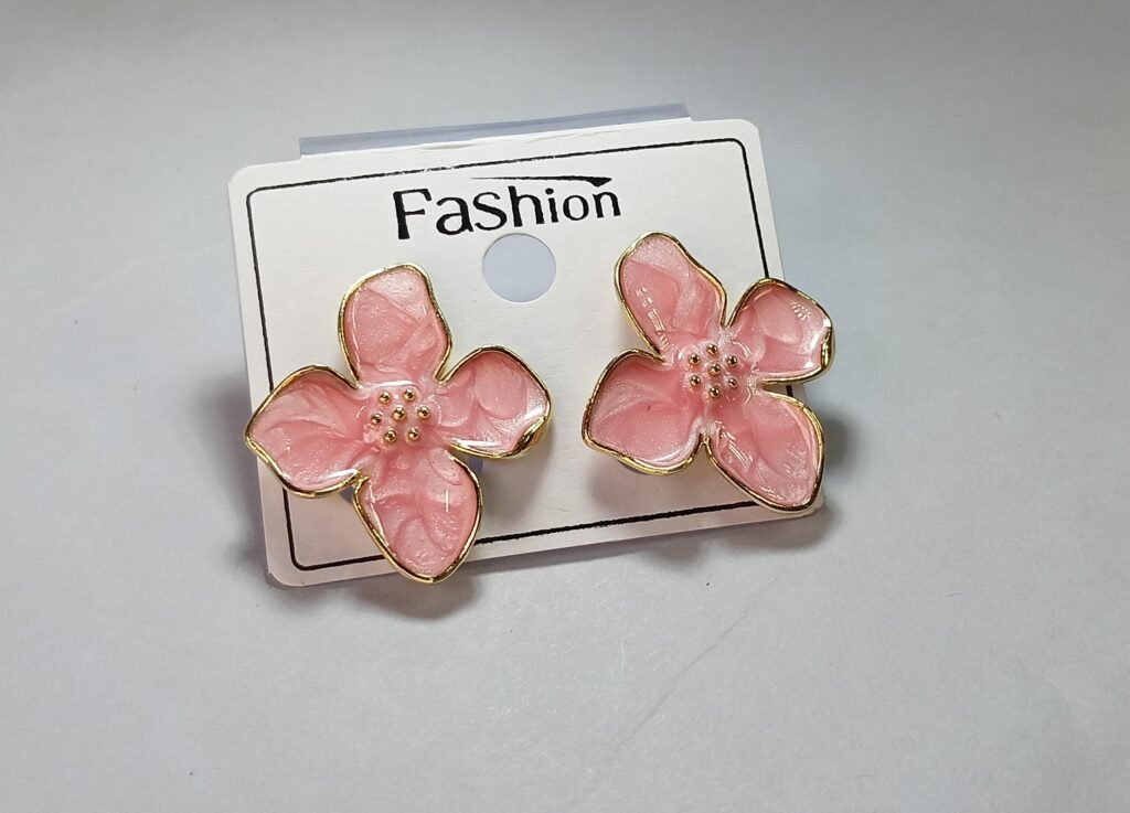 Korean Style Anti-Tarnish Gold-Plated Floral Enamel Stud Earrings