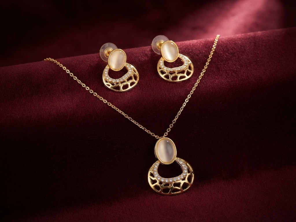 Plated with CZ Filigree Circular Necklace and Earring Set
