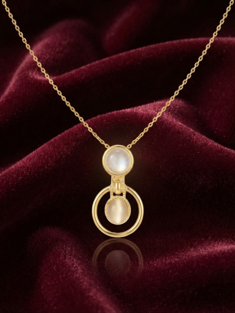 Golden O-Shape Stone Pendant Necklace