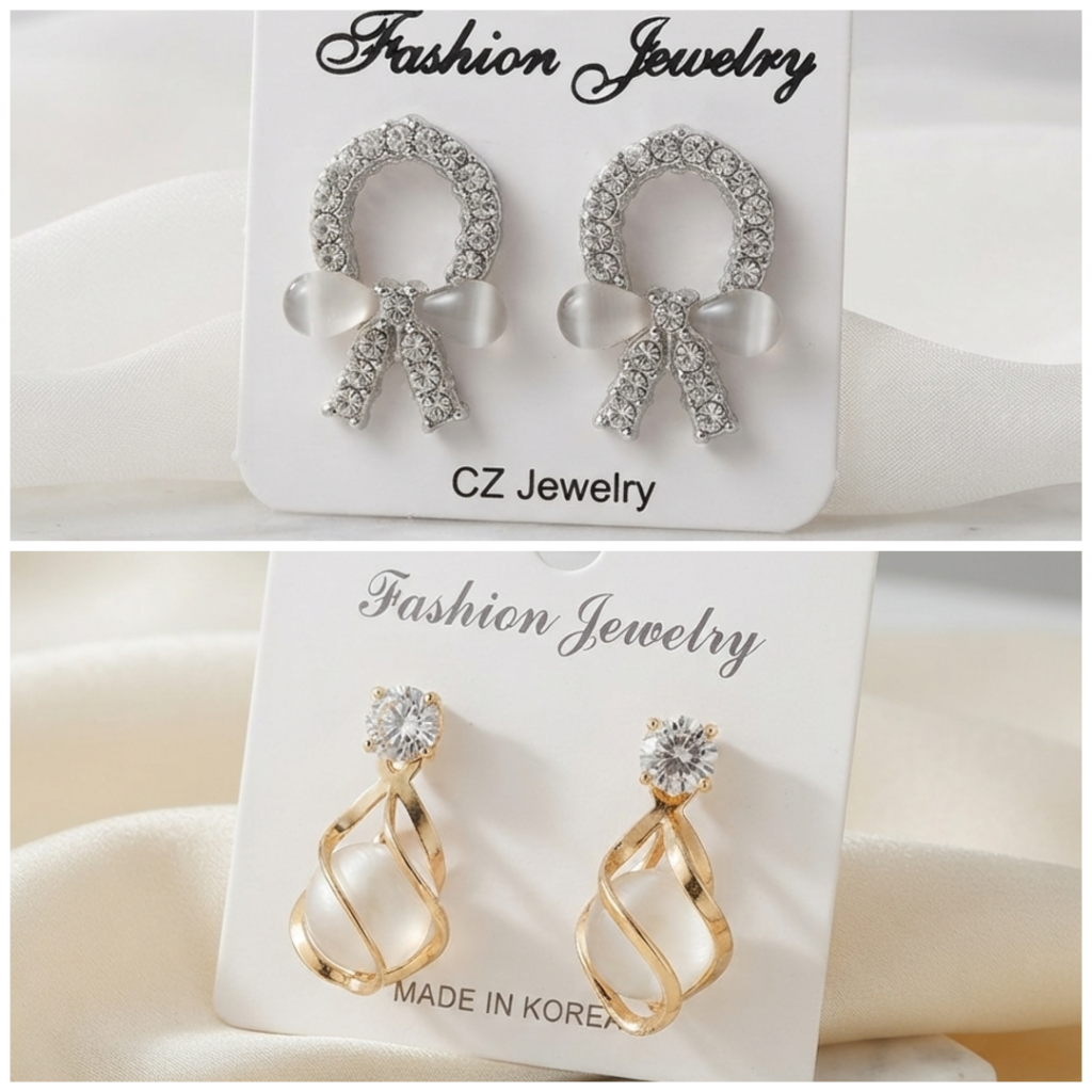 Dual Designer Stone & Crystal Stud Earrings Combo